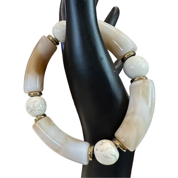 OilNana white Howelite beads acrylic tube beads stretch bracelet one size - Picture 1 of 4